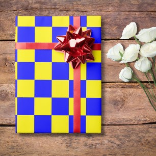 Neonblau-gelb karierte Tafel Vintag Geschenkpapier
