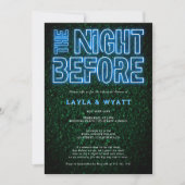 Neonblau grüne Nacht vor dem Abendessen der Probe Einladung (Vorderseite)