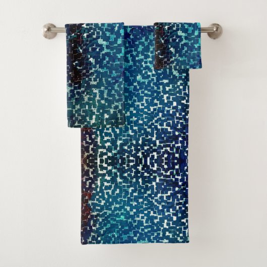 Neonblau-Mosaik über grobkörniges Glas Badhandtuch Set (Insitu)