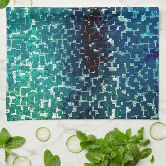 Neonblau-Mosaik über grobkörniges Glas Geschirrtuch (Gefaltet)