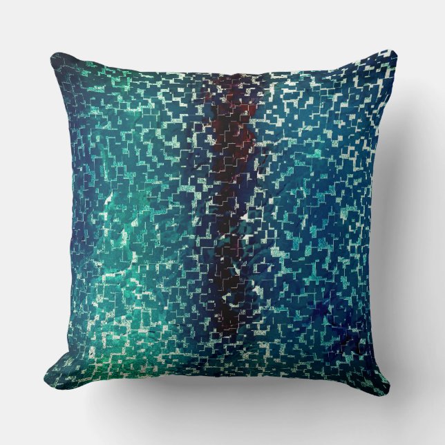 Neonblau-Mosaik über grobkörniges Glas Kissen (Vorderseite)