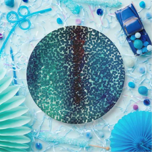 Neonblau-Mosaik über grobkörniges Glas Pappteller (Party)