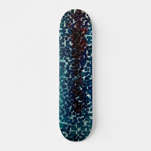 Neonblau-Mosaik über grobkörniges Glas Skateboard (Vorne)