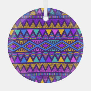 Neonblau: Stammes-Navajo-Muster Ornament Aus Glas