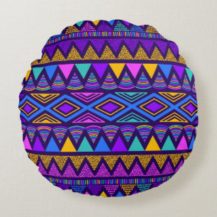 Neonblau: Stammes-Navajo-Muster Rundes Kissen