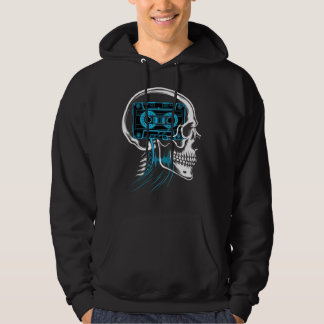 Neonblaue Kassette Tape-Schädel-Soundwave-Kunst Hoodie
