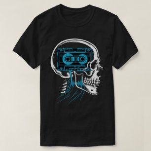 Neonblaue Kassette Tape-Schädel-Soundwave-Kunst T-Shirt