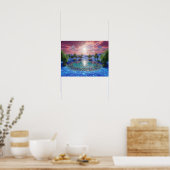 Neonblaue Wüste und schwebende Kristalle Poster (Küche)