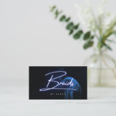 Neonblaue Zöpfe Script-Typografie Visitenkarte (Stehend Vorderseite)