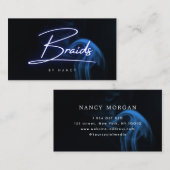 Neonblaue Zöpfe Script-Typografie Visitenkarte (Vorne/Hinten)