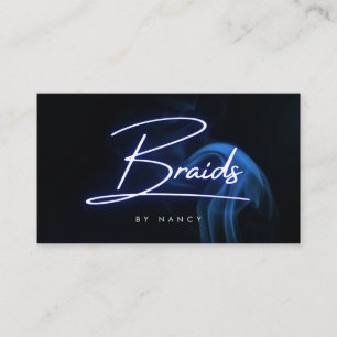 Neonblaue Zöpfe Script-Typografie Visitenkarte