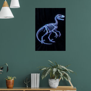 Neonblauer Dinosaurier-Skelett-Kunstposter   Veloc Poster
