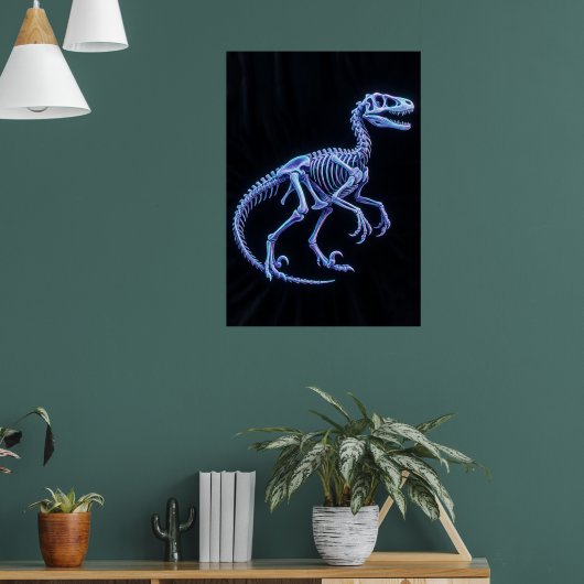 Neonblauer Dinosaurier-Skelett-Kunstposter | Veloc Poster (Wohnzimmer 1)
