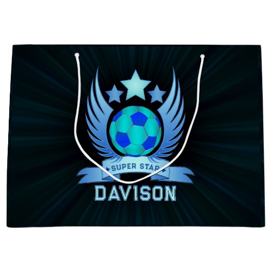 Neonblauer Fußball | Coole individuelle Geschenke Große Geschenktüte (Vorderseite)