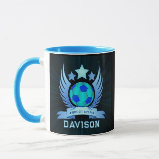 Neonblauer Fußball | Coole individuelle Geschenke Tasse (Links)