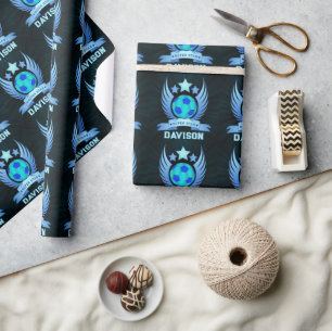 Neonblauer Fußball Coole Sportgeschenke für Jung Geschenkpapier