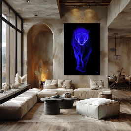 Neonblauer Panther, futuristische Filament-Wandkun Poster