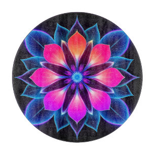 Neonblume mit blauen Lichtmustern Schneidebrett
