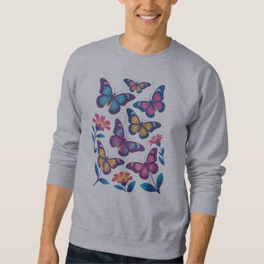 Neonblumen mit sechs leuchtenden Schmetterlingen Sweatshirt (Vorderseite)
