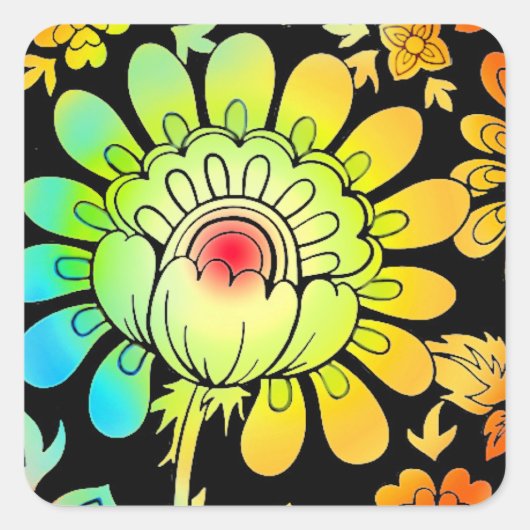 Neonblumen Quadratischer Aufkleber (Vorderseite)