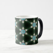 Neondiamant-Blumen auf schwarzer verwandelnder Verwandlungstasse (VorderseiteRechts)