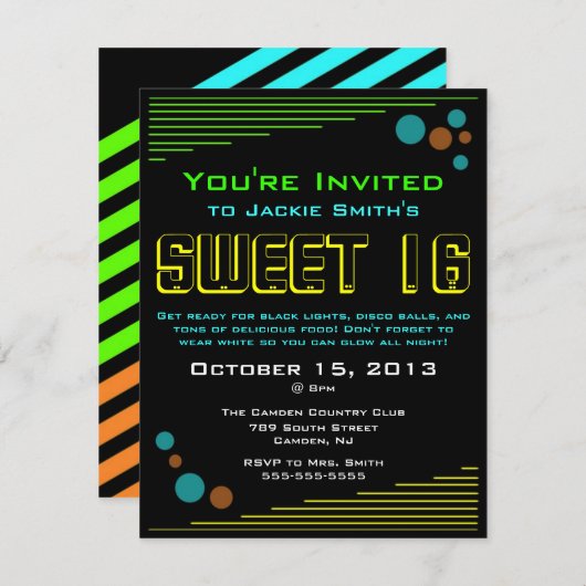 Neoneinladungen des bonbon-16 einladung (Vorne/Hinten)