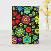 Neonfarben auf schwarzem Retro-Flora Nahtloses Mus Karte (Gelbe Blume)