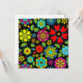 Neonfarben auf schwarzem Retro-Flora Nahtloses Mus Karte (Vorderseite/Rückseite Beispiel)