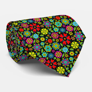 Neonfarben auf schwarzem retro floral nahtlosem Mu Krawatte
