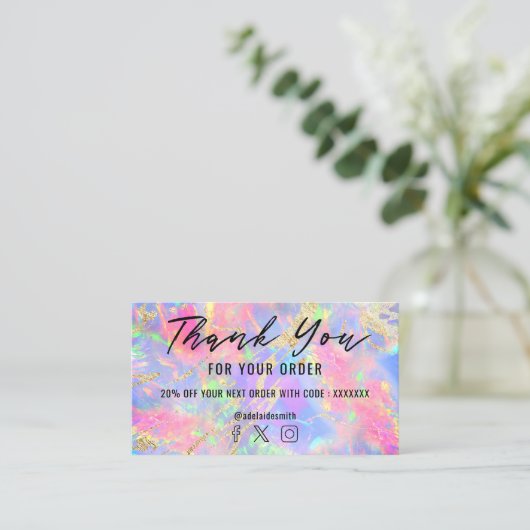 Neonfarben Edelstein Opal Textur danke Visitenkarte (Stehend Vorderseite)