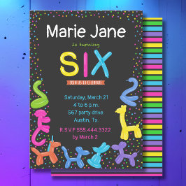 Neonfarben Tierballons 6. Geburtstag Einladung