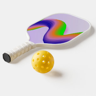 Neonfarbene, blaue und grüne Wellen auf lila Pickleball Schläger