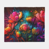 Neonfarbene Blume, buntes Bouquet, Tintenpatronen, Fleecedecke (Vorderseite (Horizontal))