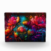 Neonfarbene Blume, buntes Bouquet, Tintenpatronen, Fotoblock (Vorderseite)