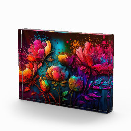 Neonfarbene Blume, buntes Bouquet, Tintenpatronen, Fotoblock