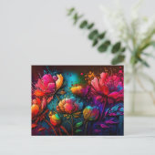 Neonfarbene Blume, buntes Bouquet, Tintenpatronen, Postkarte (Stehend Vorderseite)