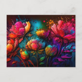 Neonfarbene Blume, buntes Bouquet, Tintenpatronen, Postkarte (Vorderseite)