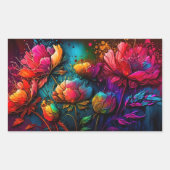 Neonfarbene Blume, buntes Bouquet, Tintenpatronen, Rechteckiger Aufkleber (Vorderseite)