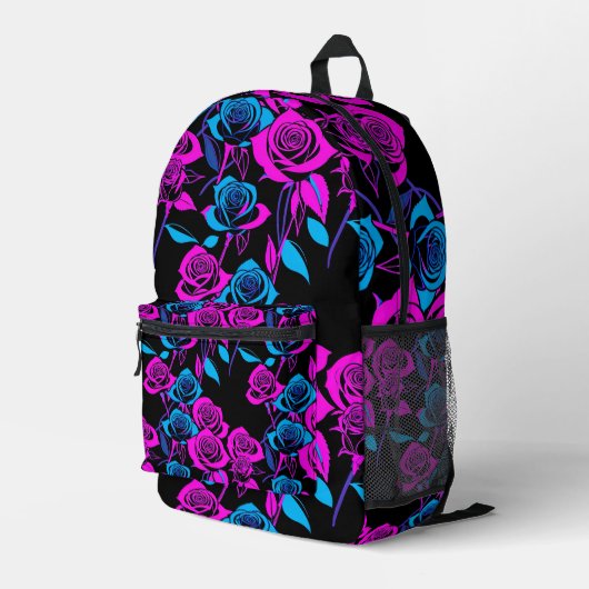 Neonfarbene Rosen Bedruckter Rucksack (Rückseitige Ecke Rechts)