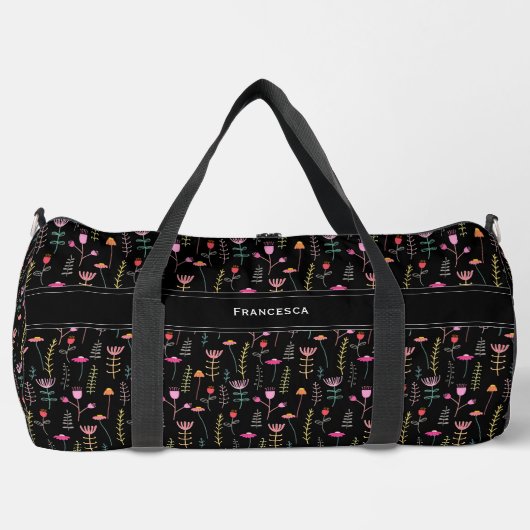 Neonfarbene Wildblumen, benutzerdefinierte Monogra Duffle Bag (Vorderseite)