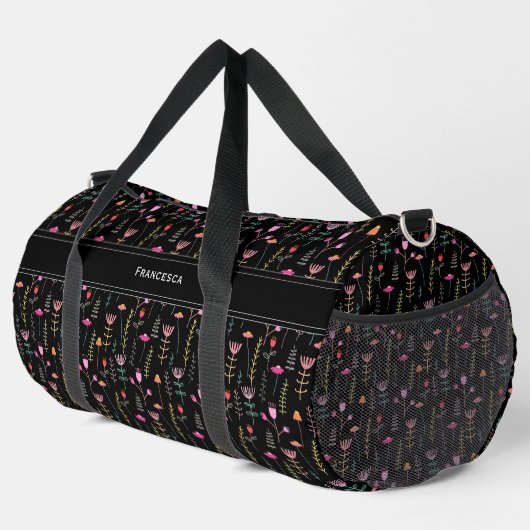 Neonfarbene Wildblumen, benutzerdefinierte Monogra Duffle Bag (Rechte Ecke)