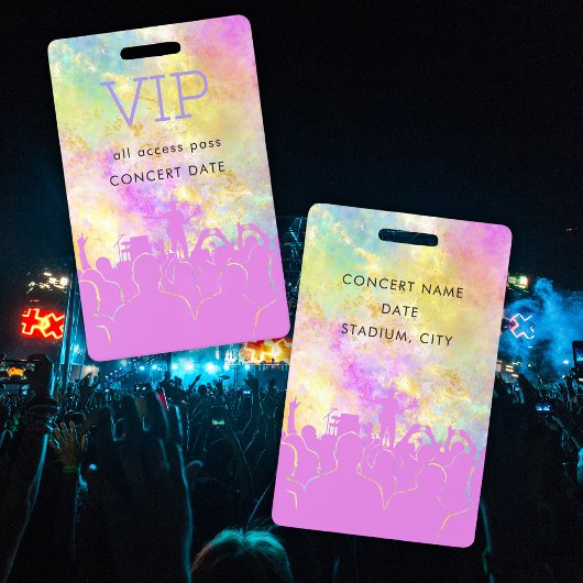 Neonfarbener Name VIP All Access Pass Konzert Ausweis