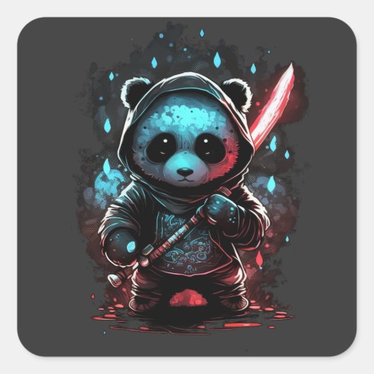 Neonfarbener Ninja-Panda Quadratischer Aufkleber (Vorderseite)