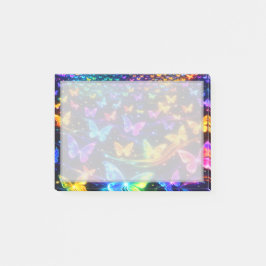 Neonfarbener Notizzettel mit Schmetterlingsmotiv