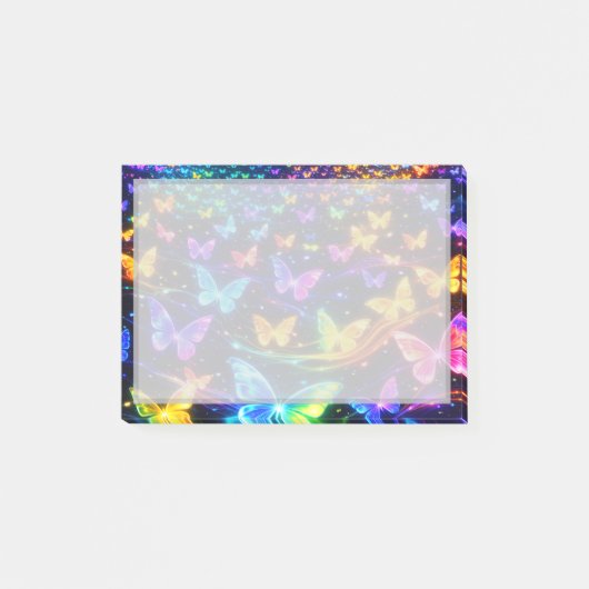 Neonfarbener Notizzettel mit Schmetterlingsmotiv (Vorderseite)