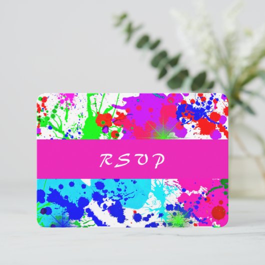 Neonfarbener Spritzer, Antwortkarte RSVP Karte (Stehend Vorderseite)