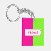 Neonfarbenrosa-Monogramm Schlüsselanhänger (Vorderseite links)