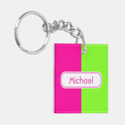 Neonfarbenrosa-Monogramm Schlüsselanhänger (Vorderseite links)