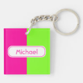 Neonfarbenrosa-Monogramm Schlüsselanhänger (Rückseite)