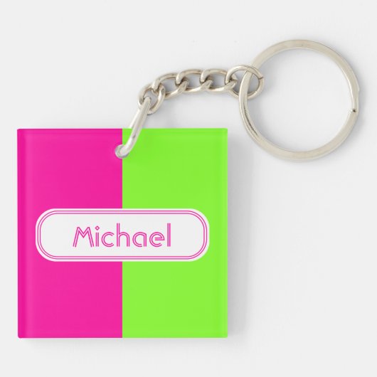 Neonfarbenrosa-Monogramm Schlüsselanhänger (Rückseite)